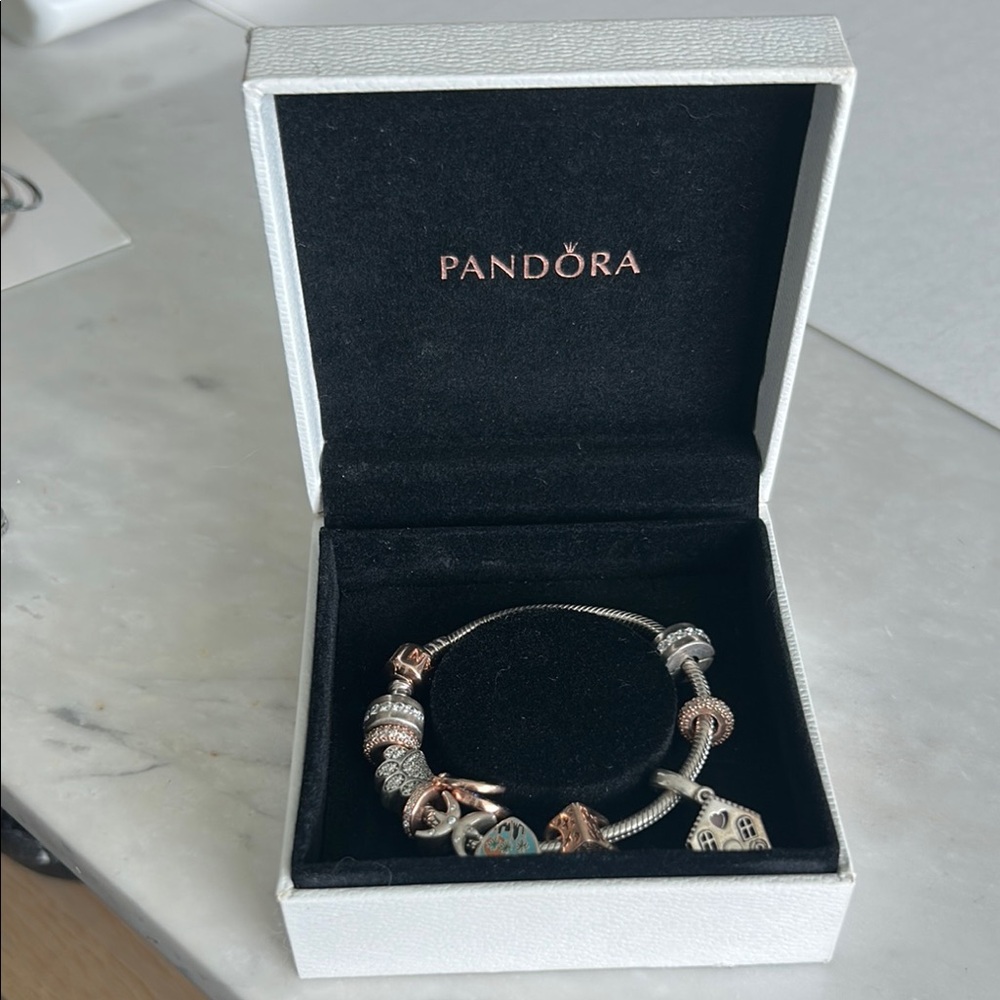Pandora Silver and Rose Gold Charm Bracelet